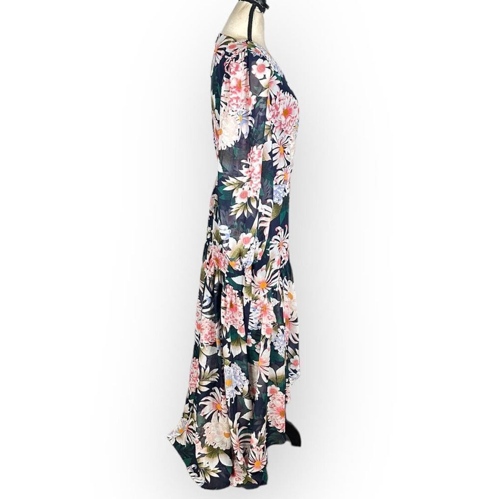 Eliza J Floral Long Sleeve High-Low Faux Wrap Dress Women's 8 Blue Floral NWT - Picture 6 of 12